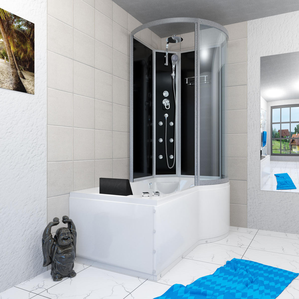 WHIRLPOOL Wanne Duschkabine sw K50-L30-WP 170x100 - Schwarz, Glas/Kunststoff (98/225/170cm) - AcquaVapore by Sandra Jentho