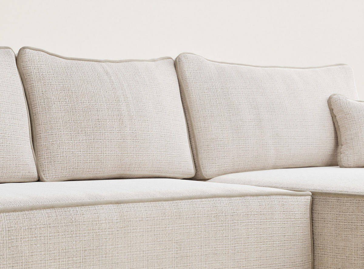 ECKSOFA MIT SCHLAFFUNKTION Modo Hellblau Chenille-Stoff - Rechts Seite - Beige/Creme, Holz/Holzwerkstoff (294/185cm) - Maison de Reve