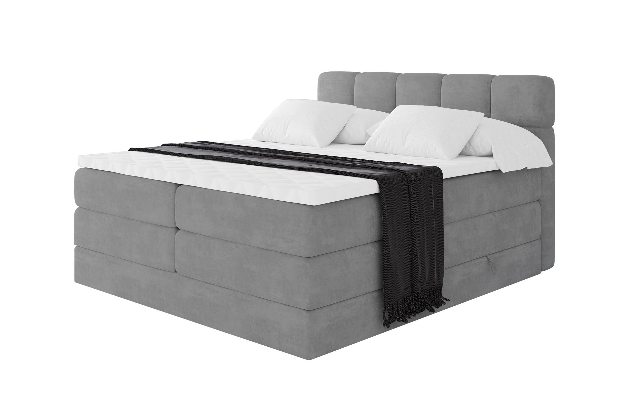 BOXBETT mit Matratze H3/H4 - FAMA KING - 180x200 cm Grau Monolith - Graphitfarben, Holzwerkstoff (180/200cm) - ALTDECOR