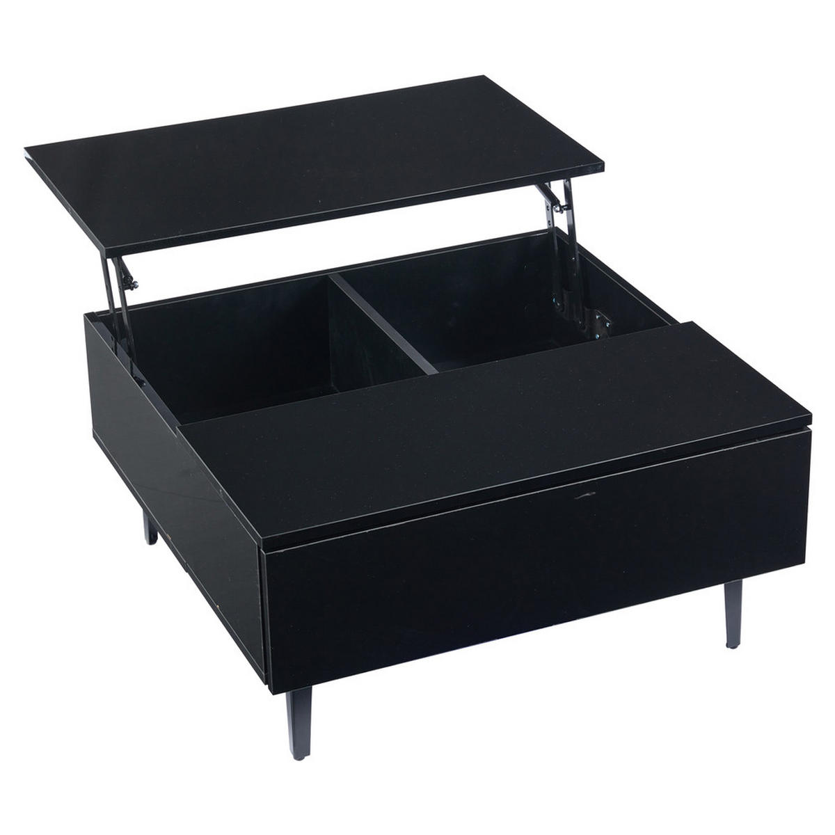 COUCHTISCH 70x70cm Schwarz Höhenverstellbar LED Hochglanz Versteckter Stauraum - Schwarz, Holz (92.08/50.8/17.15cm) - FLIEKS