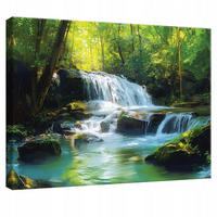 LEINWANDBILD Wasserfall Wald Natur Modern Wohnzimmer 120x80 - Multicolor, Holzwerkstoff (120/80cm) - Wallarena