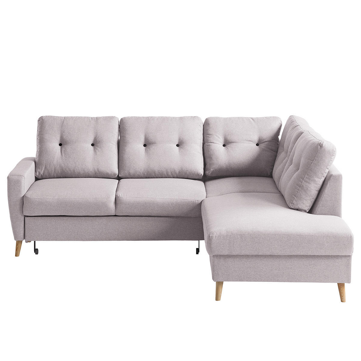 ECKSOFA mit Ottomane - Webstoff - Hellbraun/Hellrosa, Holz/Textil (230/200cm) - home24