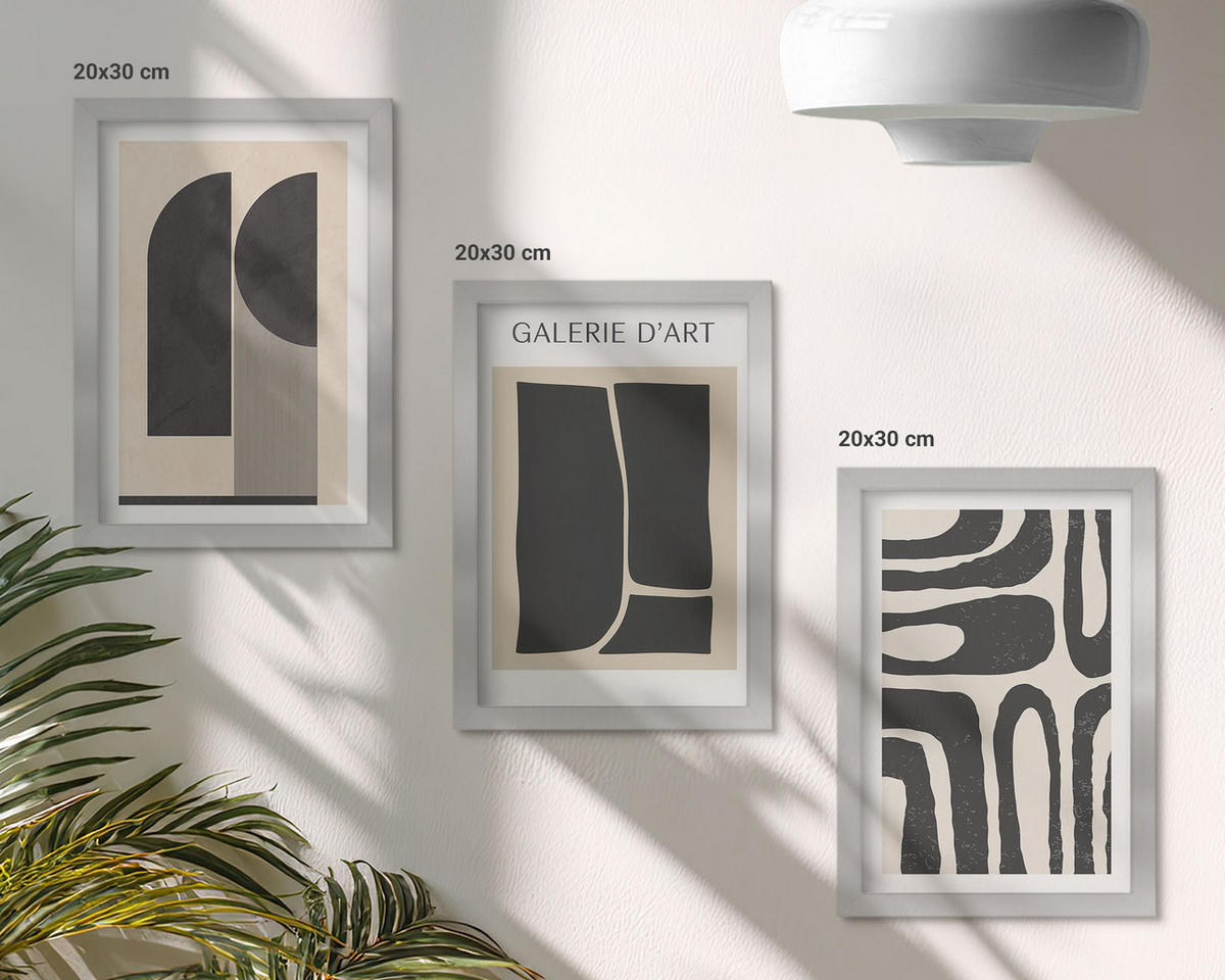 BILDER SET 3er Set - 20x30 cm Silberner Rahmen - Abstrakte minimalistische Poster - Silberfarben, Kunststoff (20/30cm) - TULUP