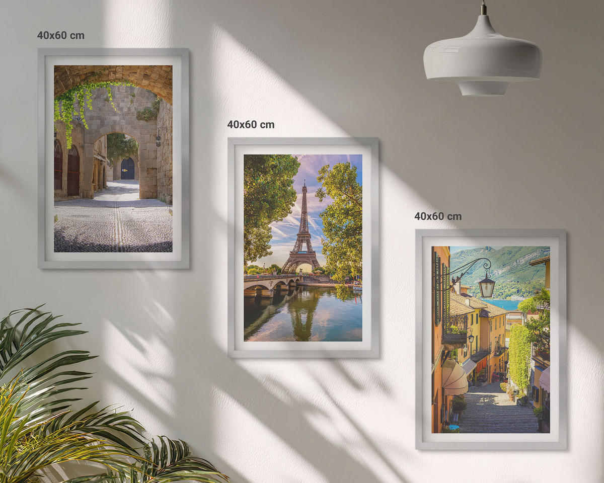 BILDER SET 3er Set - 40x60 cm Silberner Rahmen - Straßen der Eiffel-Architektur - Silberfarben, Kunststoff (40/60cm) - TULUP
