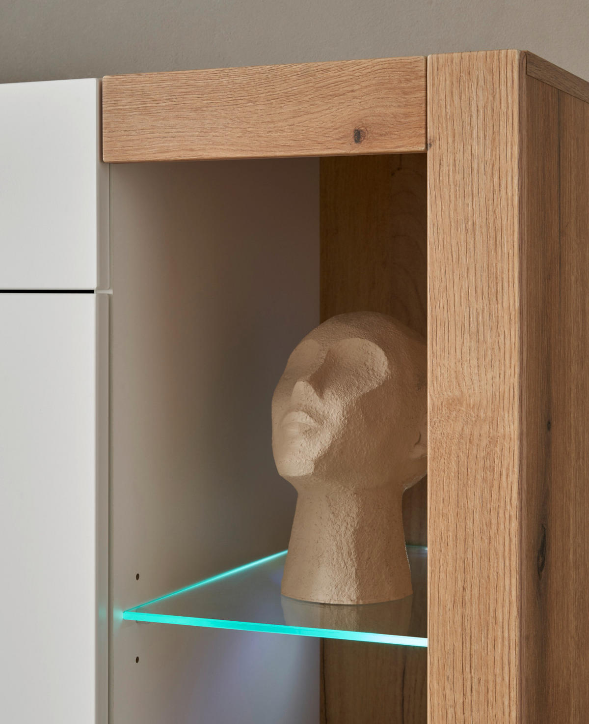 SIDEBOARD weiß matt, Evoke Eiche, Kommode 198 x 83 cm - Eichefarben/Silberfarben, Glas/Holzwerkstoff (198/83/43cm) - Furn.Design