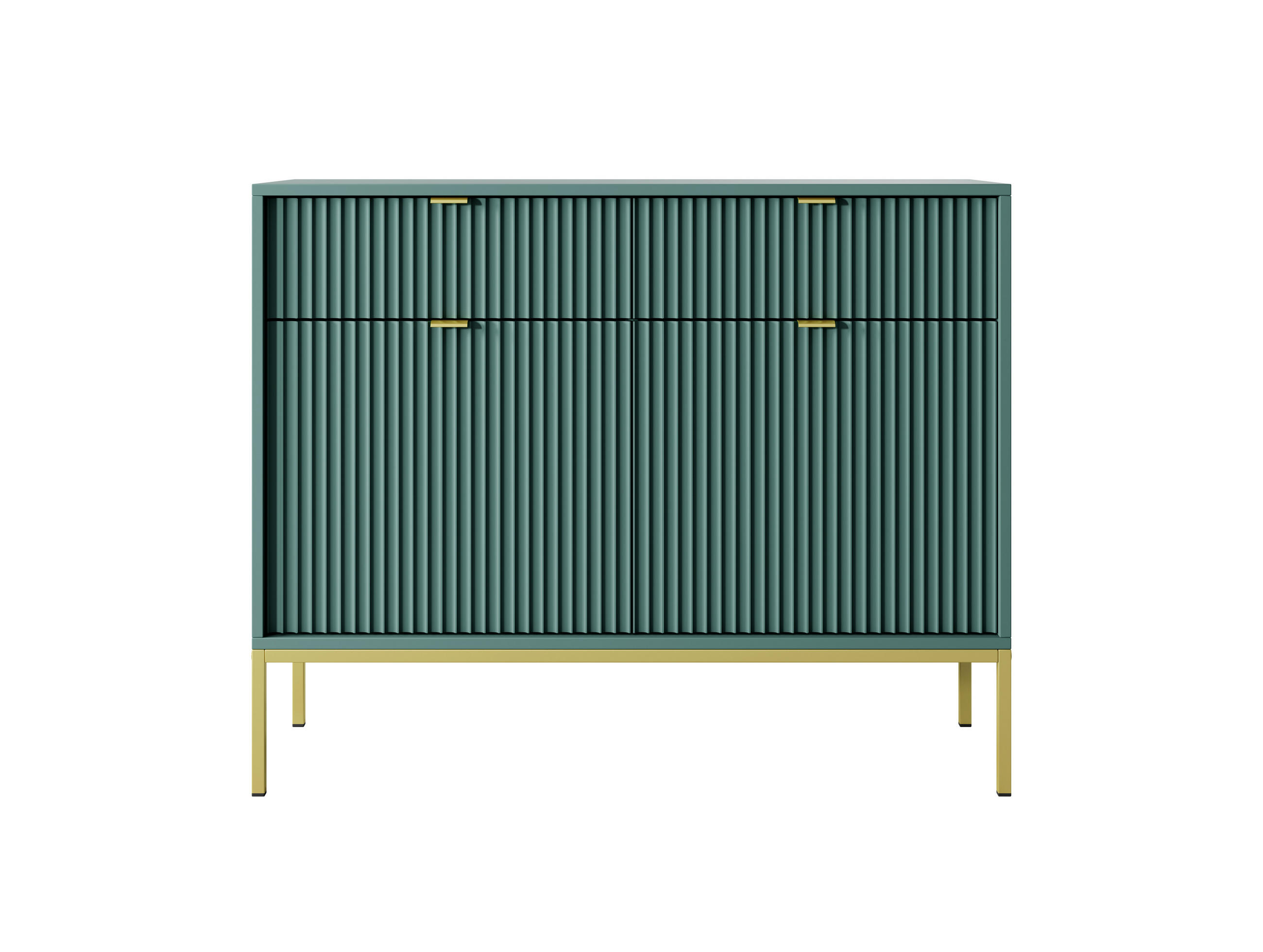 KOMMODE NOVA, Geriffelte Front, 2-Türen, 2-Schubladen 104x39x83 cm, Labrador - Türkis/Goldfarben, Holzwerkstoff/Kunststoff (104/83/39cm) - DomoHome