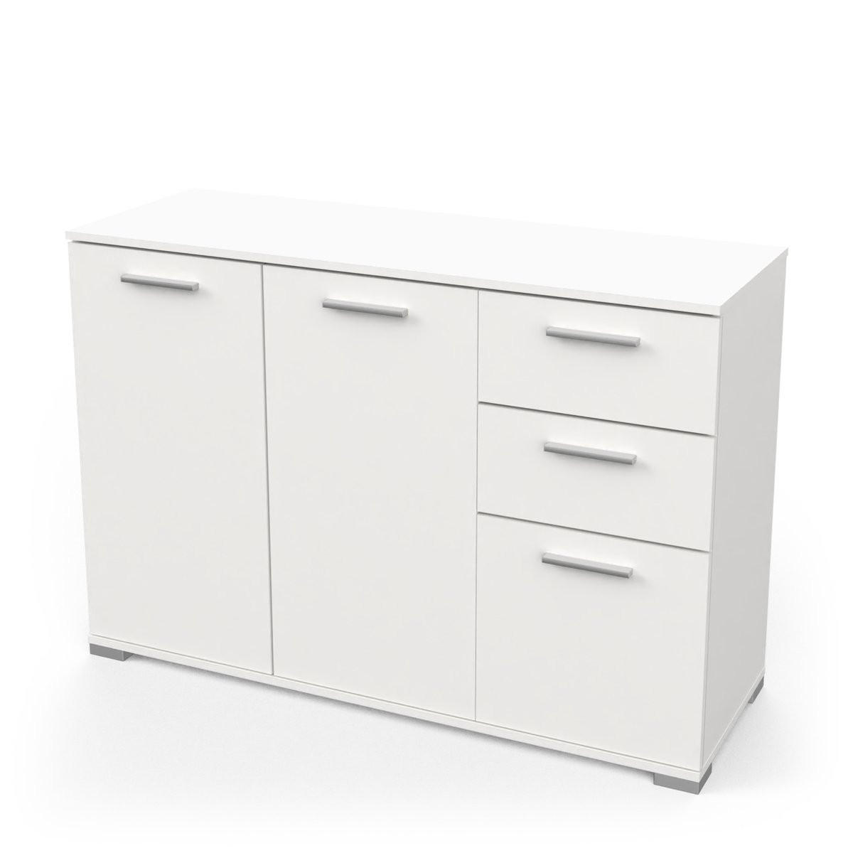 SIDEBOARD 2+1 Türen und 2 Schubladen H82,4 cm - IZZY - Weiß, Holzwerkstoff (41.9/82.4/119.6cm) - Calicosy