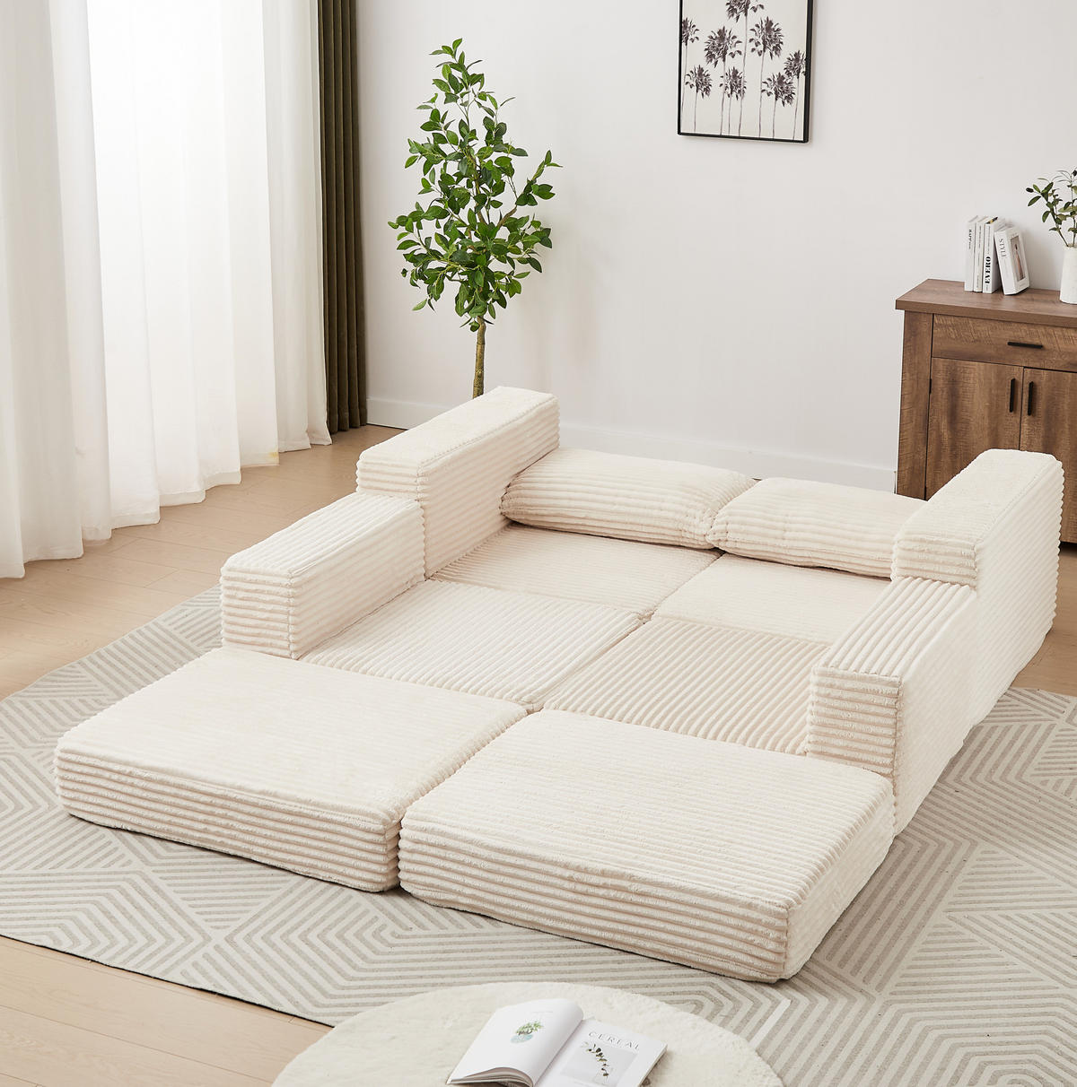 SOFA-BETT modular mit beweglicher Fußstütze Cord Beige - Beige, Kunststoff (169.5/194cm) - Meubliv