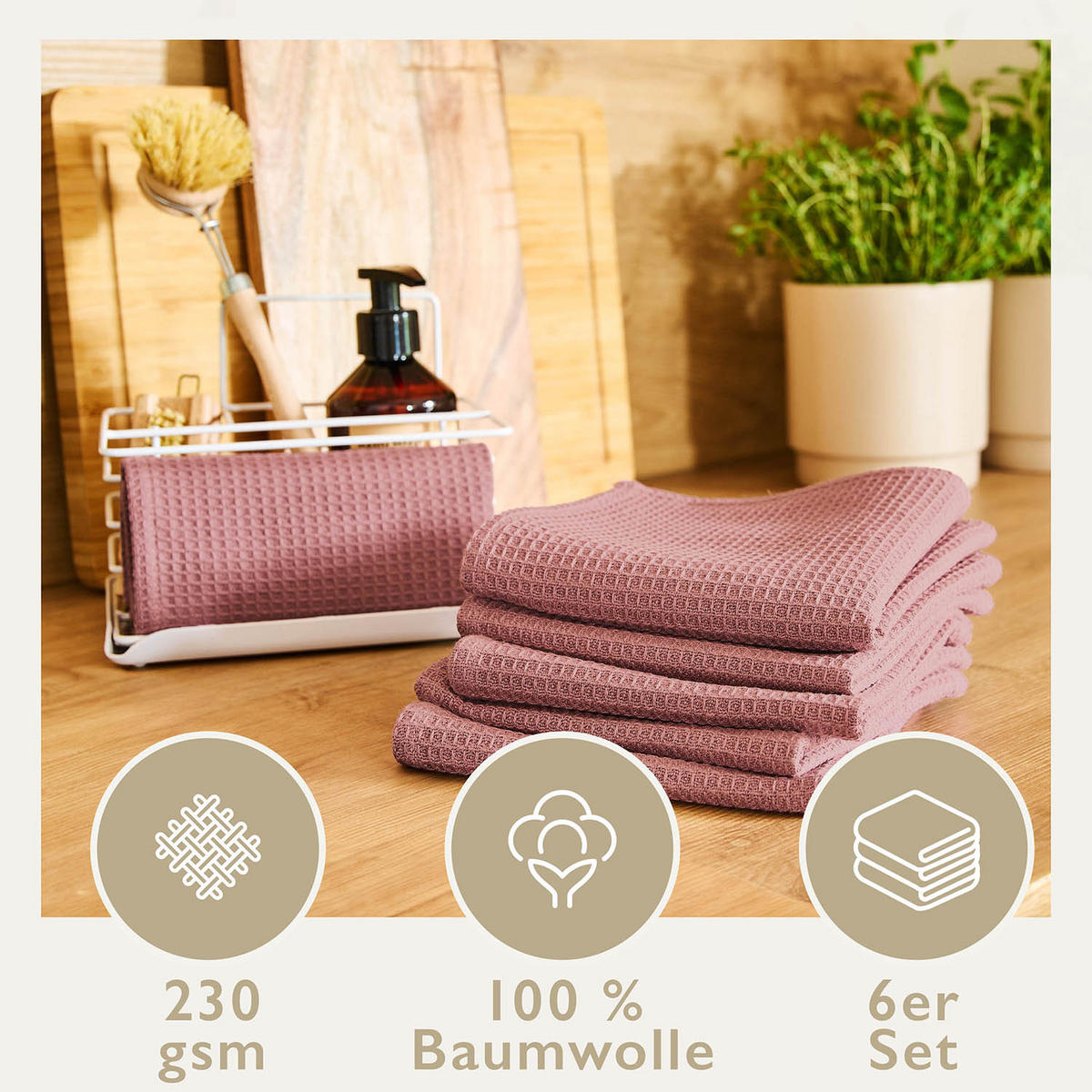 GESCHIRRTÜCHER Frigg 6er-Set, 30/30 cm, Rosa - Rosa, Textil (30/30cm) - Blumtal