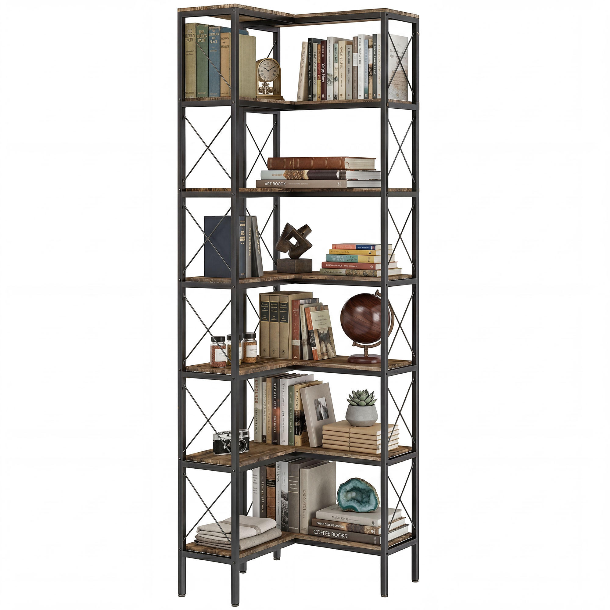 REGAL DE-15579 6 Ebenen, L-Form, 60/60/200 cm Rustikalbraun - Braun, Metall (60/200/60cm) - ComfortXL