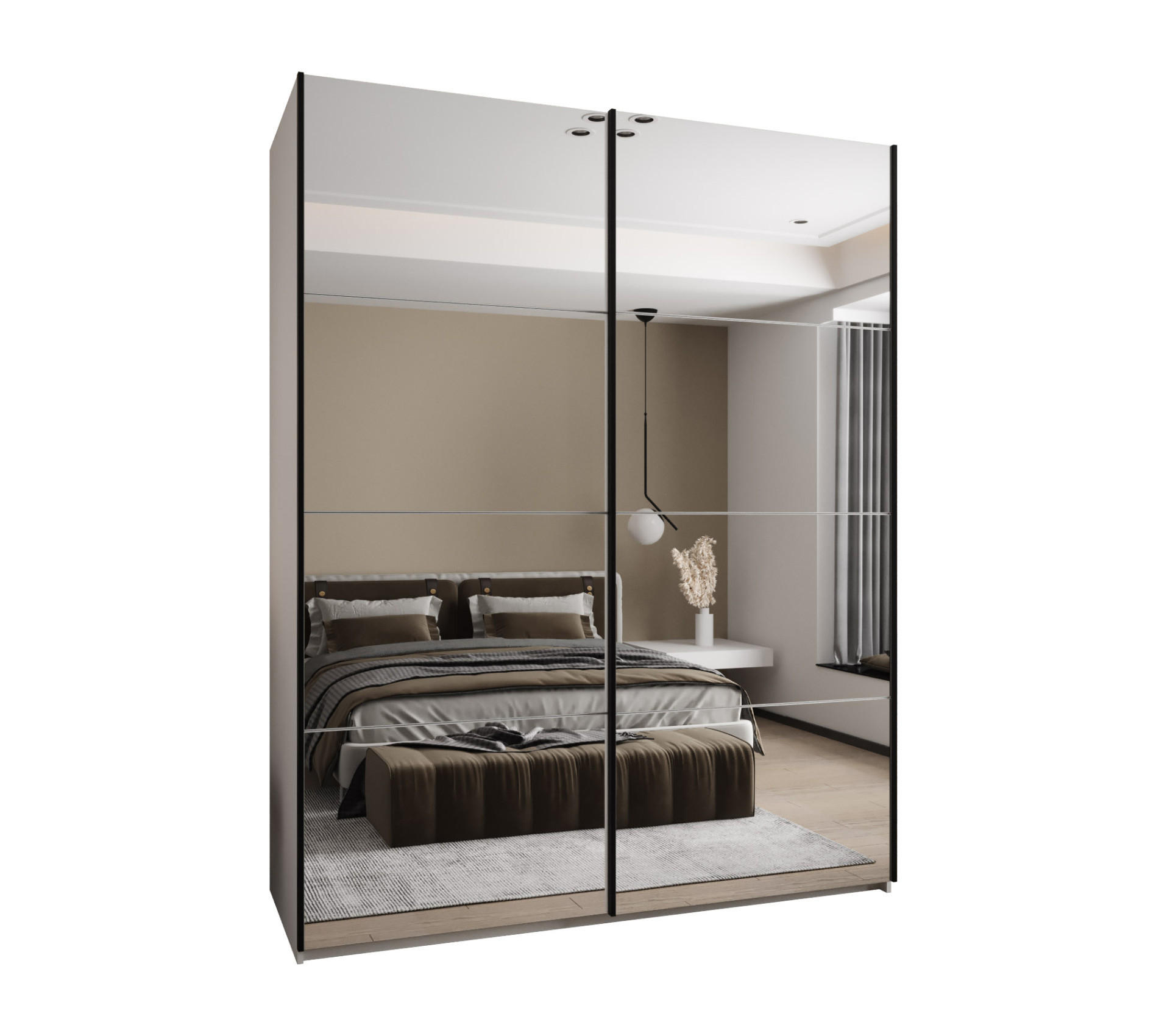 Abiks Möbel SCHWEBETÜRENSCHRANK Weiß, Weiß, Schwarz 200cm × 64cm × 245cm