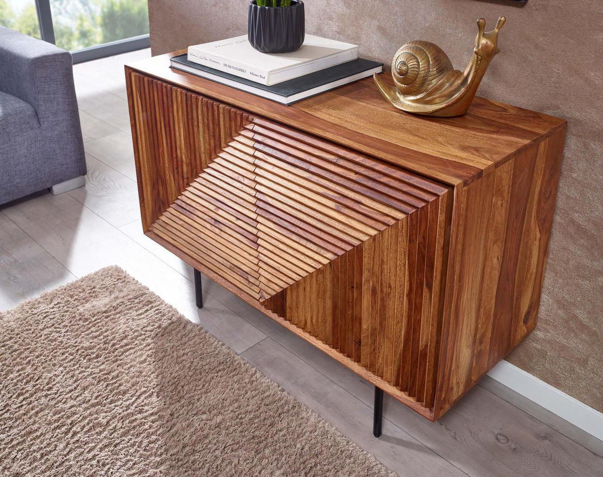 SIDEBOARD – "Harmony", Massivholz mit Metalldetails, viel Stauraum - Schwarz/Braun, Holz/Metall (100/71/40cm) - KADIMA DESIGN