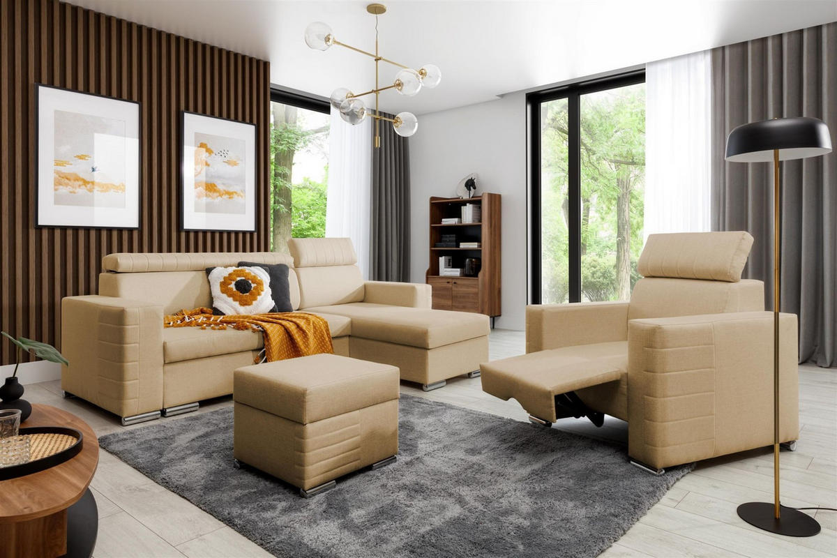 ECKSOFA Canton In Liverpool - Beige, Holzwerkstoff/Textil (260/173cm) - Fun Möbel