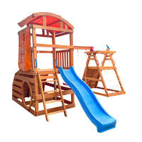 SPIELTURM MIT DOPPELSCHAUKEL NIA - Größe: 420 x 280 cm - Nussbaumfarben, Holz (421/280/449cm) - Home Deluxe