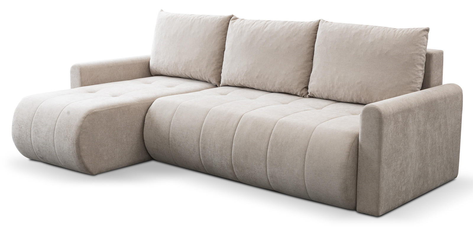 ECKSOFA Primo mit Schlaffunktion und Bettkasten in Cordstoff - Creme/Schwarz, Holz/Holzwerkstoff (230/149cm) - Ravio