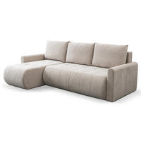 ECKSOFA Primo mit Schlaffunktion und Bettkasten in Cordstoff - Creme/Schwarz, Holz/Holzwerkstoff (230/149cm) - Ravio