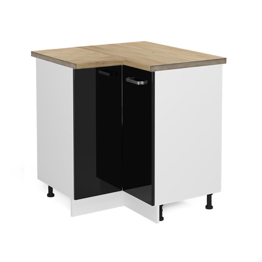 ECKUNTERSCHRANK R-Line Schwarz Hochglanz 75.6 cm, AP Eiche - Schwarz Hochglanz/Schwarz, Holzwerkstoff (75.6/81.6/60cm) - Vicco
