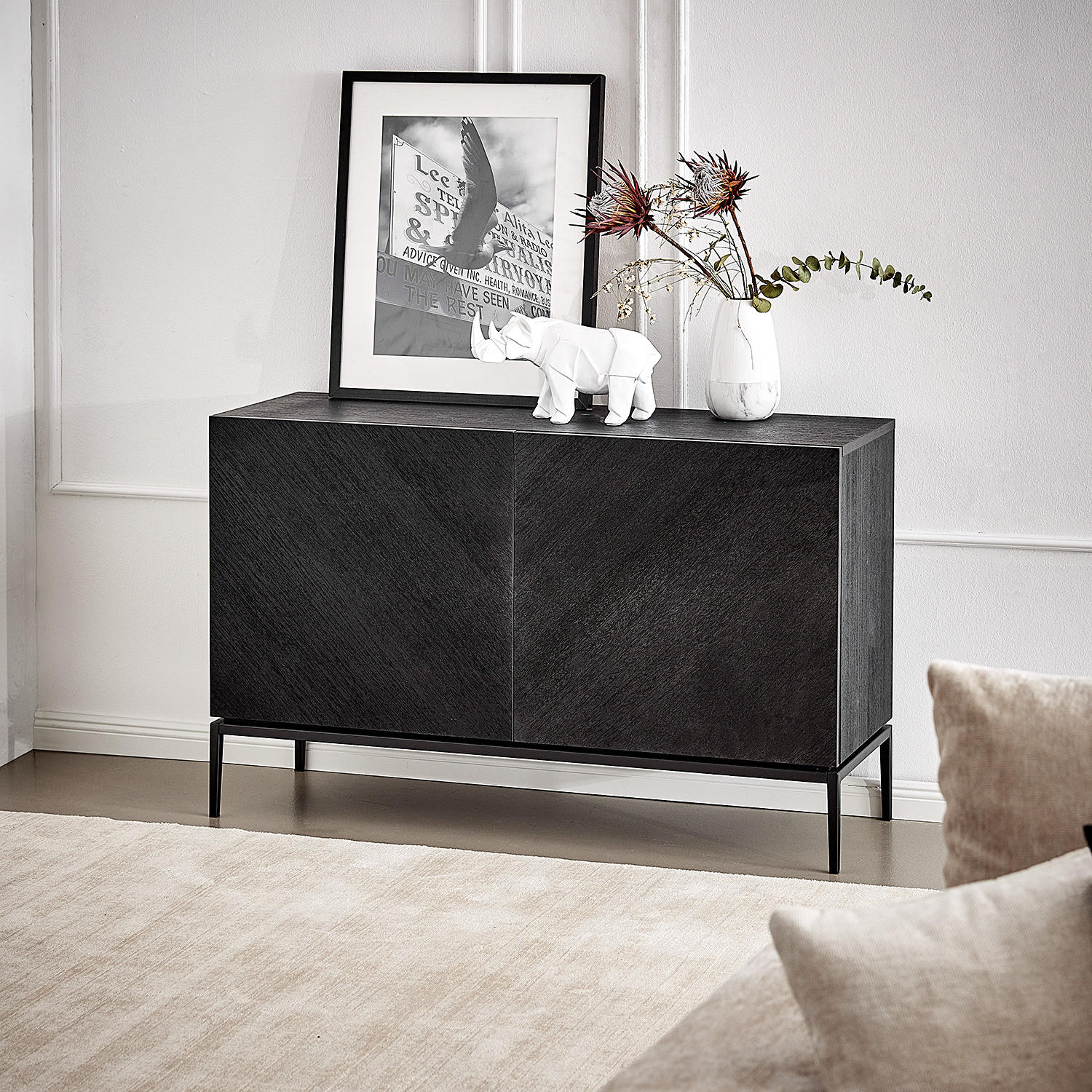 SIDEBOARD - 120 cm - Schwarz, Holzwerkstoff (120/75/40cm) - home24