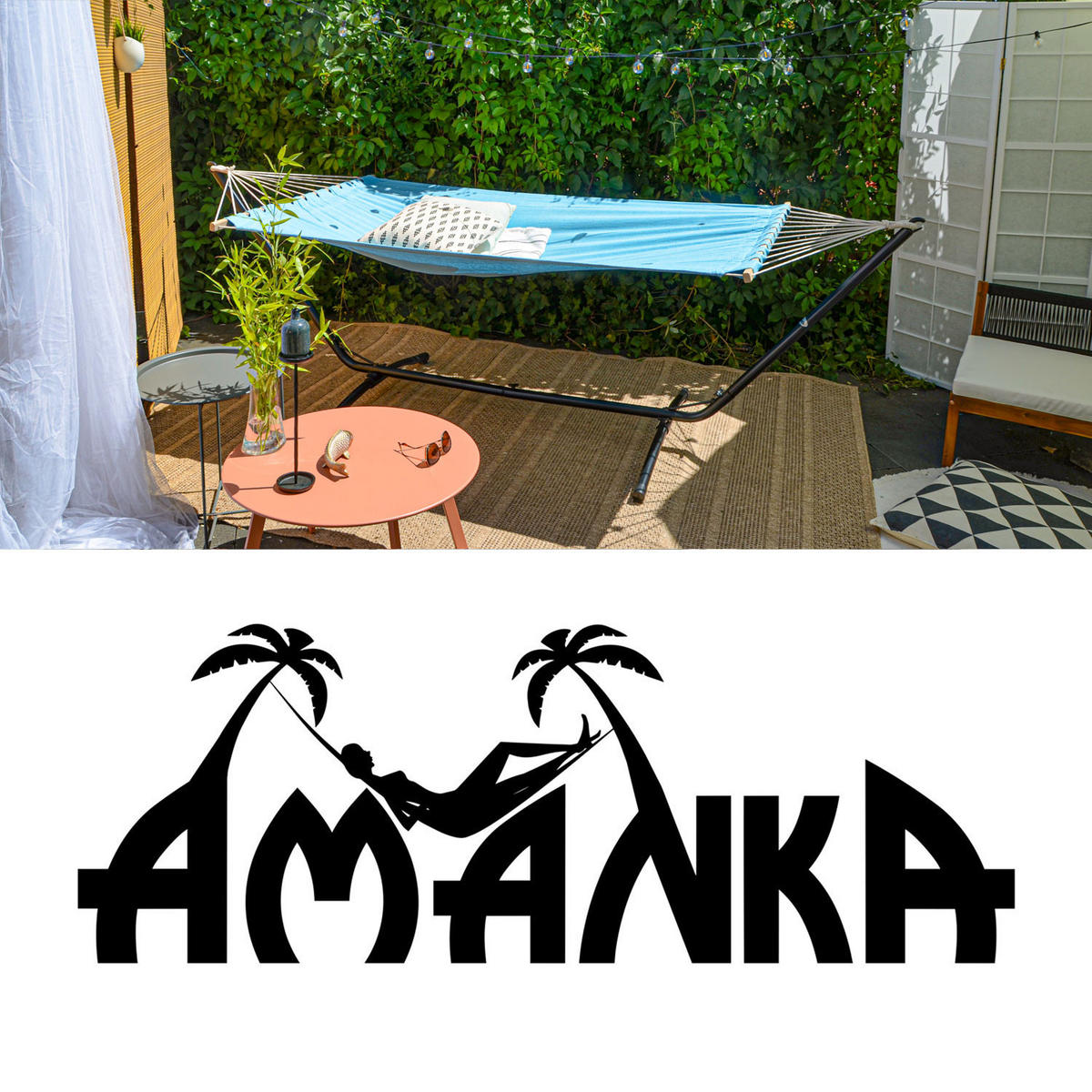 XL HÄNGEMATTE mit Gestell 310/100 cm, Blau/Schwarz - Schwarz, Metall (100/96/310cm) - Amanka