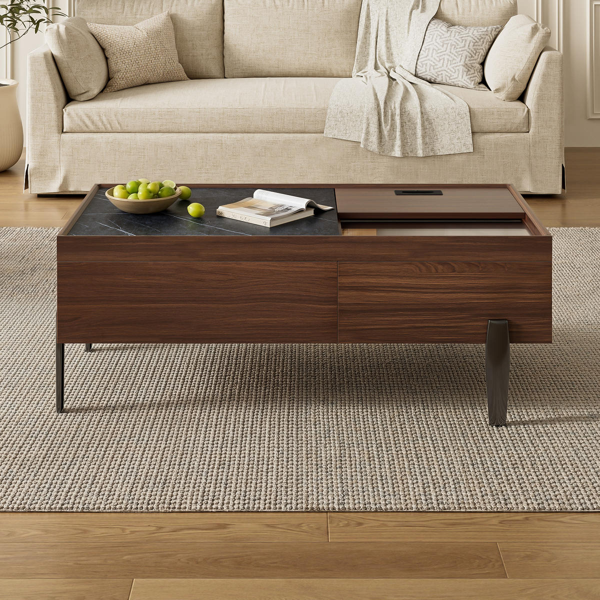 COUCHTISCH Glasplatte Stauraum Holzoptik - Braun, Holz (50/105/41.5cm) - LEBENLANG