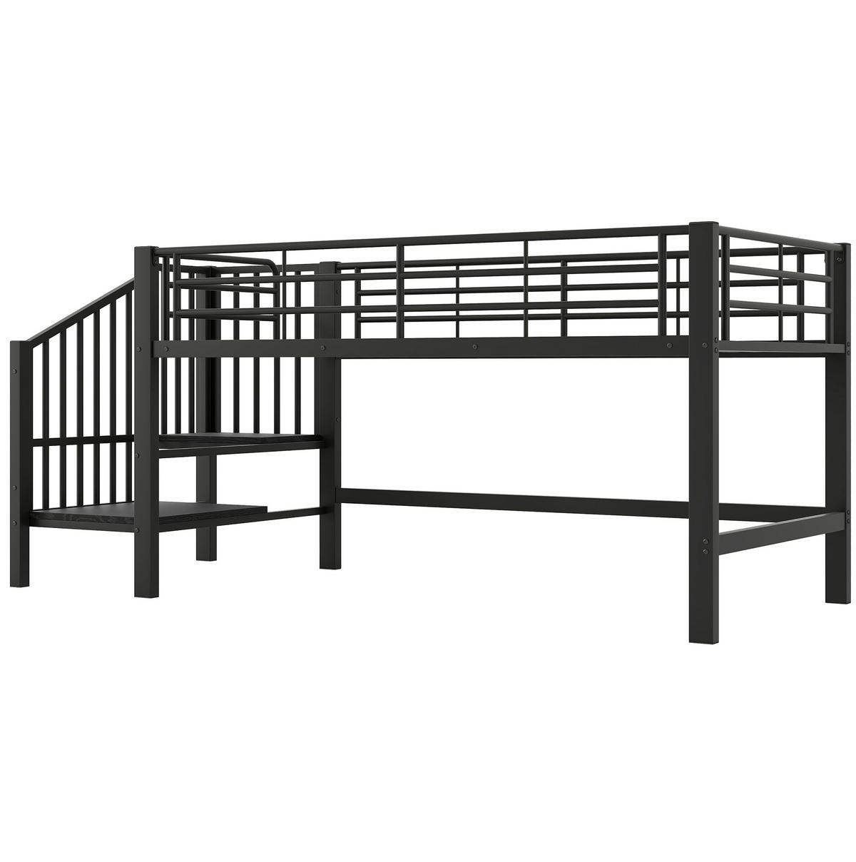 HALBHOHES Hochbett aus MDF und Metall 90x200 cm Schwarz mit Stauraumtreppe - Schwarz, Holzwerkstoff (90/200cm) - IVMEU