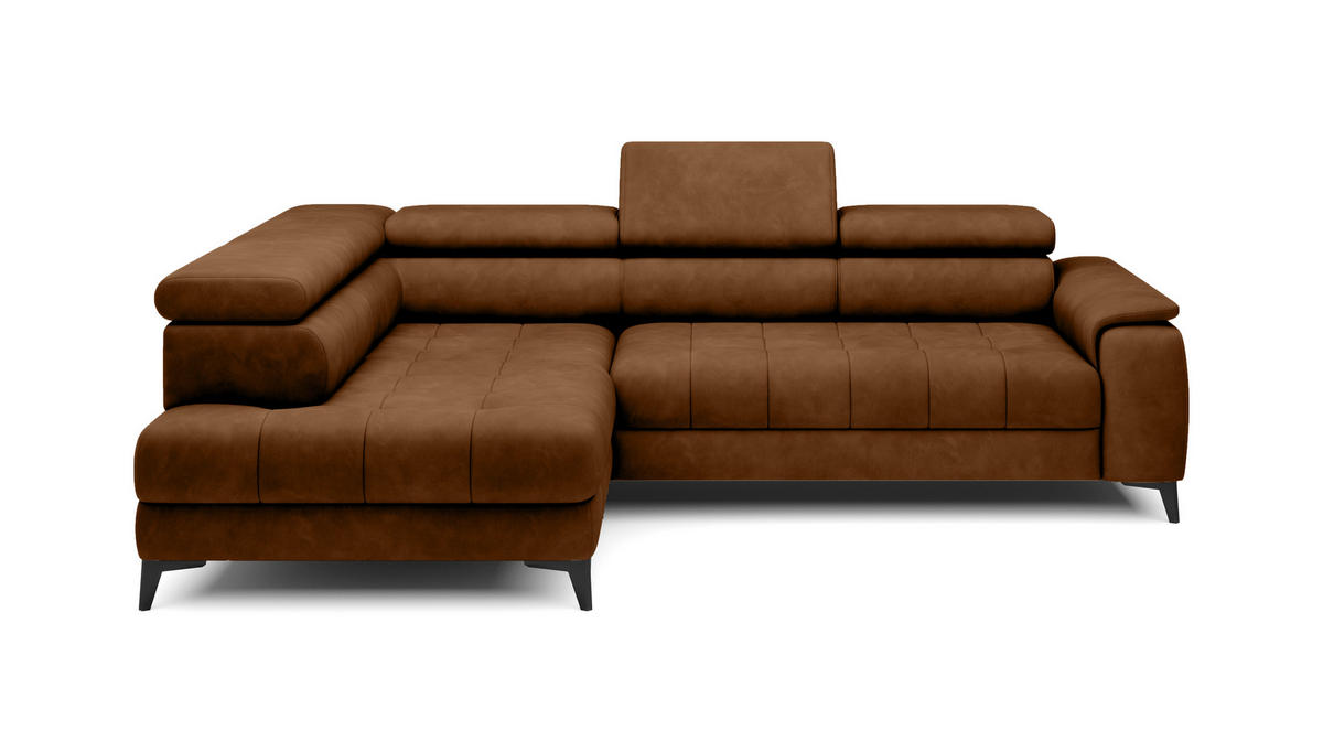 ECKSOFA CHIVAS Freistehend , Schlaffunktion, 278×197×76/98 cm, Stoff - Element, Hellbraun, Linke Seite - Hellbraun/Schwarz, Holz/Textil (278/197cm) - DomoHome
