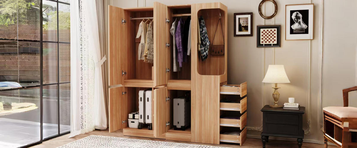 KLEIDERSCHRANK 140/170/40 cm Weiß aus Kiefernholz mit Schubladen - Nussbaumfarben, Holzwerkstoff (40/170/140cm) - OKMYHOME