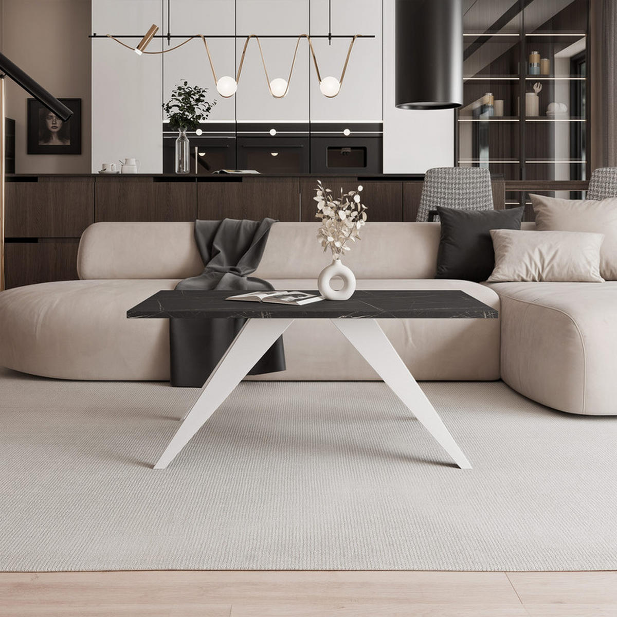 COUCHTISCH AIRA 120/60/48 cm Rechteckig, Weiß/Grigia Pietra (Steingrau) - Weiß/Grau, Metall (60/120/48cm) - Idohome
