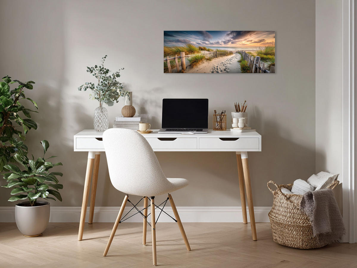 GLASBILD 80x30 cm Sonnenuntergand am Strand - Gelb, Glas (80/30cm) - artissimo