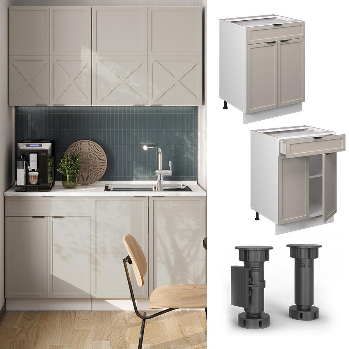 KÜCHENUNTERSCHRANK Fame-Line GrauBeige 60 cm mit Schublade, ohne AP - Weiß/Grau, Holzwerkstoff (60/82/51.6cm) - Vicco