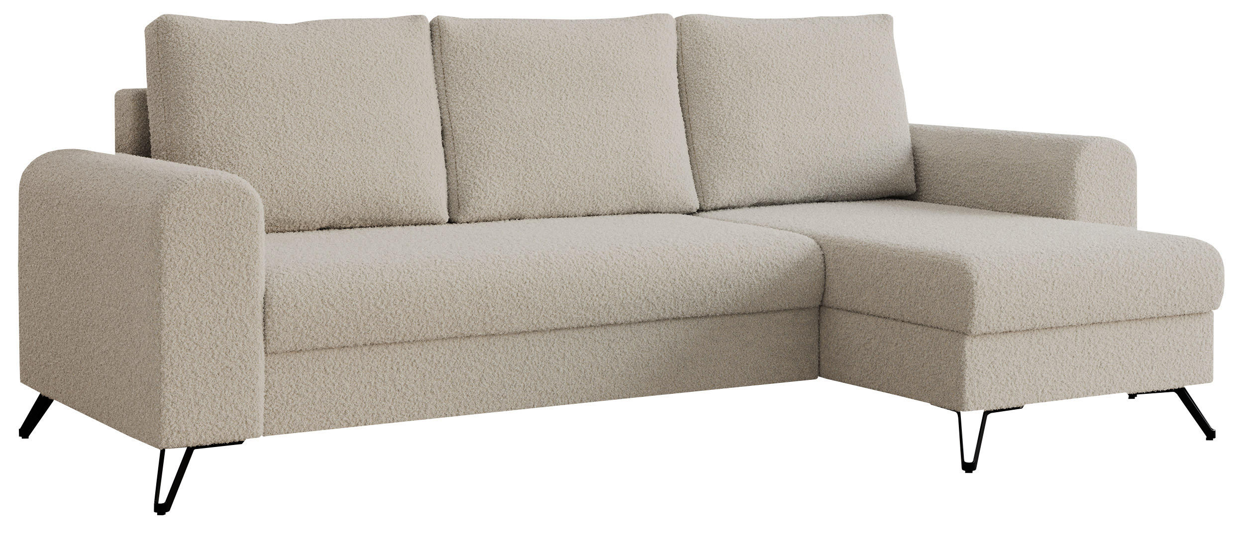 ECKSOFA Hugo Boucle Beige - Beige/Schwarz, Textil/Metall (242/140cm) - MKS