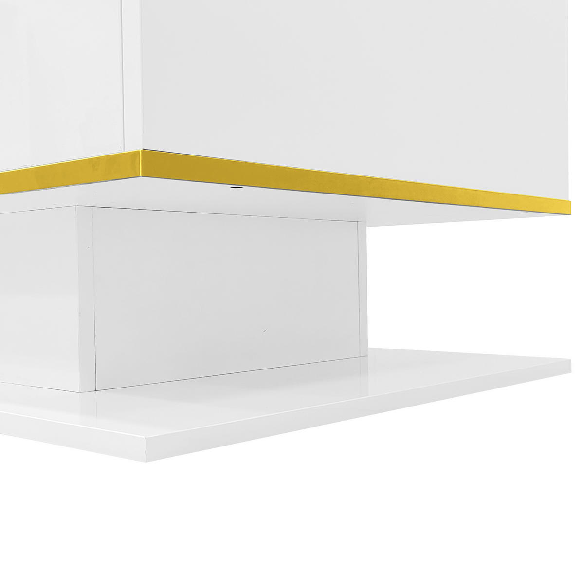 COUCHTISCH aus Spanplatte 100x50x40 cm Weiß-Gold mit LED-Beleuchtung, 3 Schubladen und offenem Fach - Weiß, Holzwerkstoff (100/50/40cm) - IVMEU