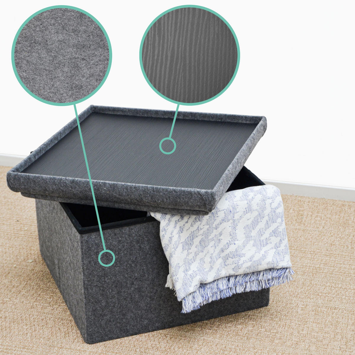 BEISTELLTISCH mit Stauraum 56/56/40 cm Grau - Grau, Kunststoff (56/56/40cm) - Dunedesign