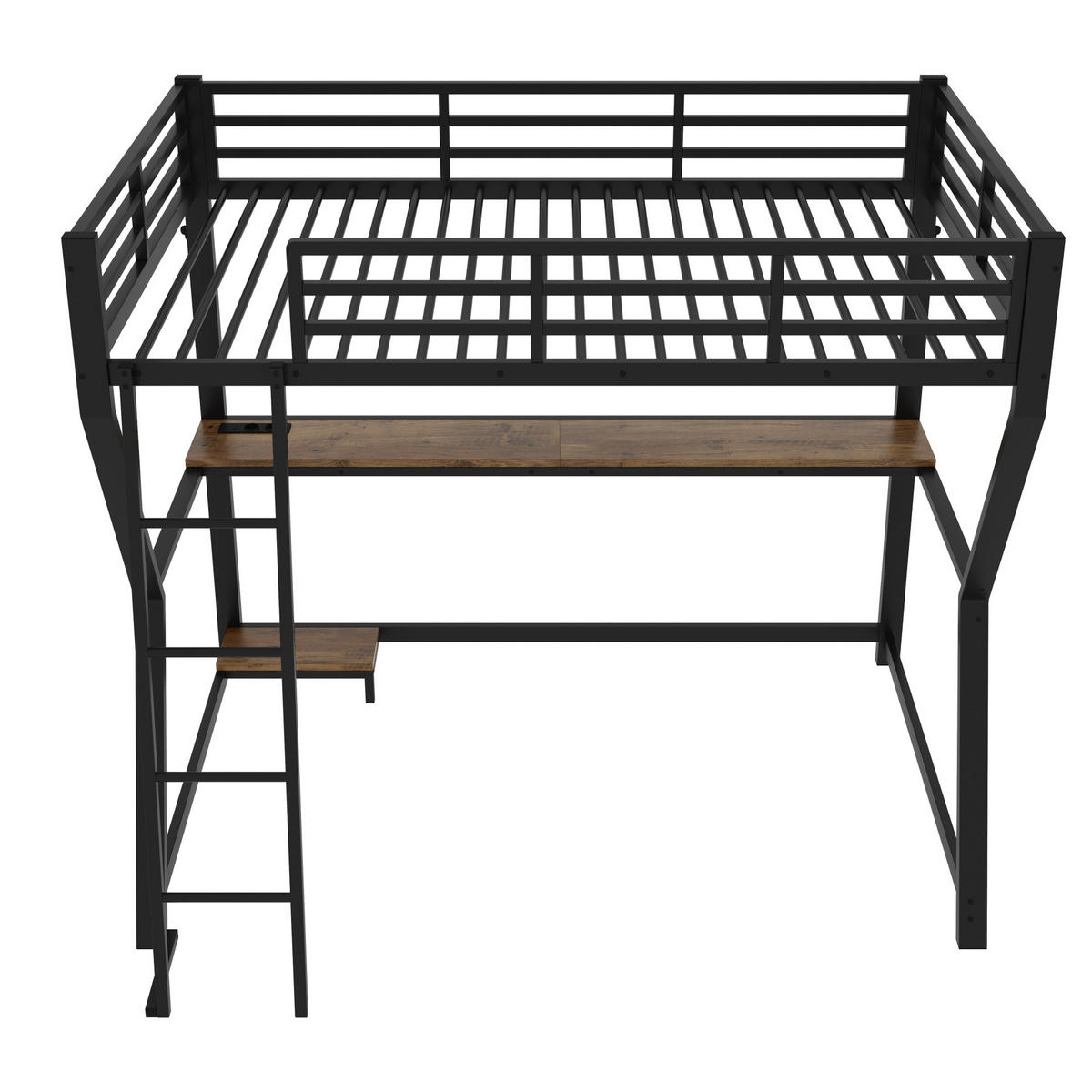 HOCHBETT 90/200 cm Schwarz aus Metall/MDF mit Schreibtisch - Schwarz, Metall (90/200cm) - OKMYHOME