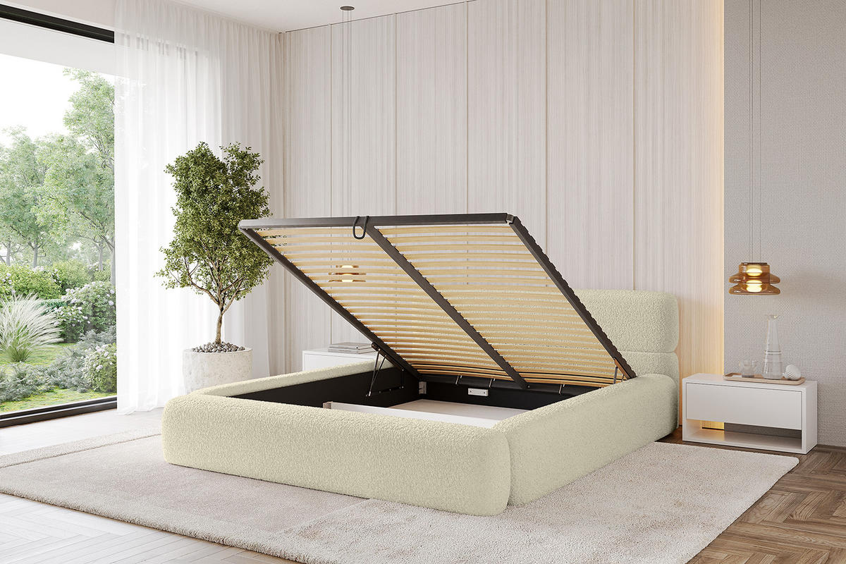POLSTERBETT mit Bettkasten und Lattenrost, Boxbett ohne Matratze - ENORA-V1 120x200 Beige - Taupe, Holzwerkstoff/Textil (120/200cm) - ALTDECOR
