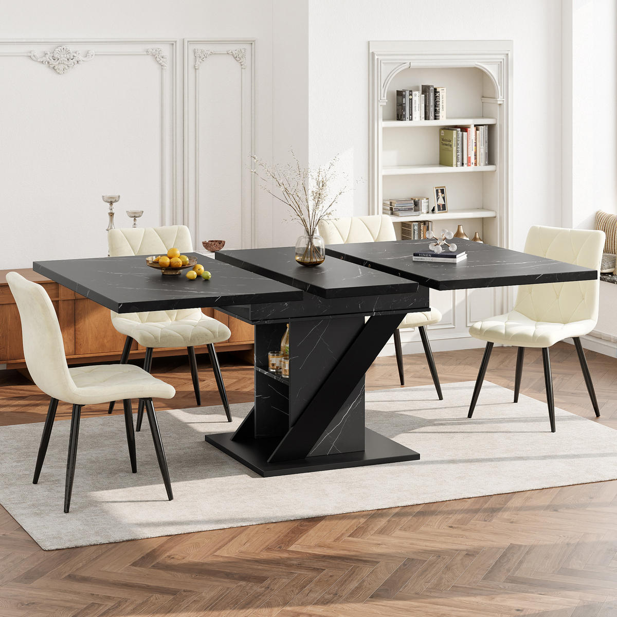 ESSTISCH aus MDF und Metall 110-140x80x75 cm Schwarz mit Ausziehfunktion und platzsparendem Design - Schwarz, Holzwerkstoff (110/80/75cm) - Modfu