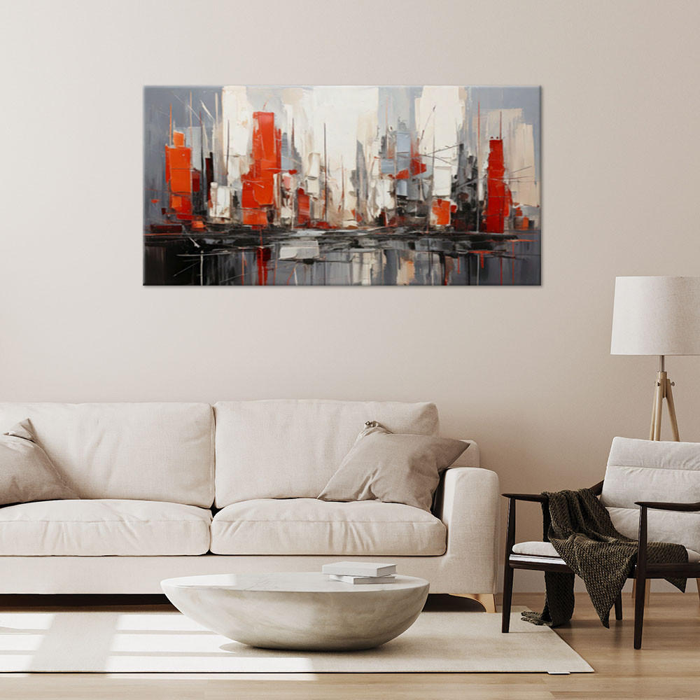 LEINWANDBILD Stadt Abstraktion Modern Rot 120x60cm - Grau, Textil (120/60cm) - Feeby