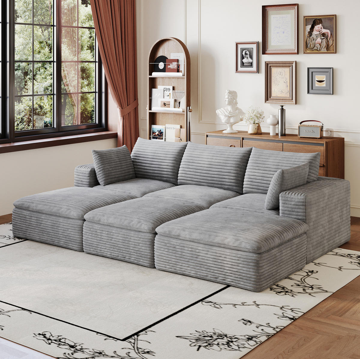 SOFA modular 260 cm Stoff Grau - Grau, Kunststoff (160/60/260.2cm) - Meubliv