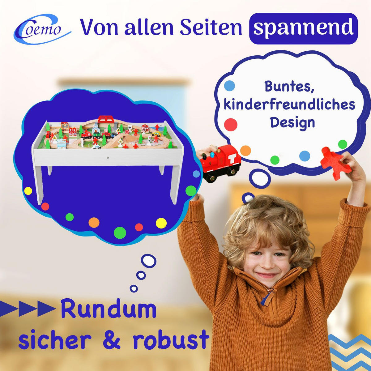 SPIELTISCH MIT HOLZEISENBAHN 90-tlg. Set Tisch Farbe Weiß - Weiß, Holzwerkstoff (57/98cm) - Coemo