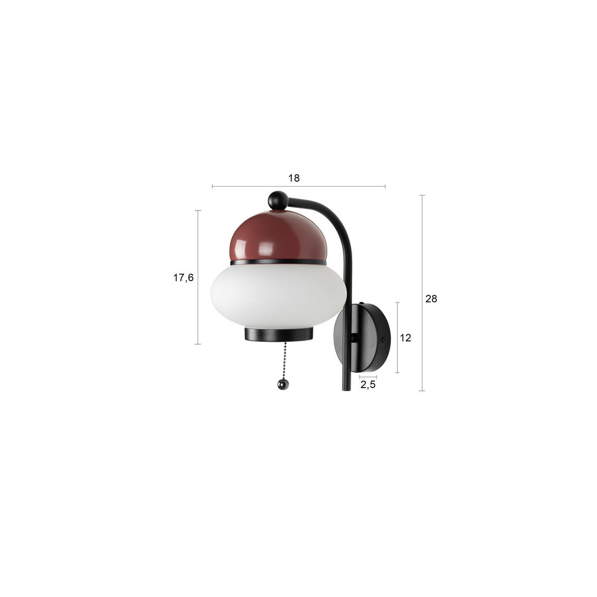 WANDLEUCHTE Bumble Rot - Rot, Metall (18/28/28cm) - Zuiver