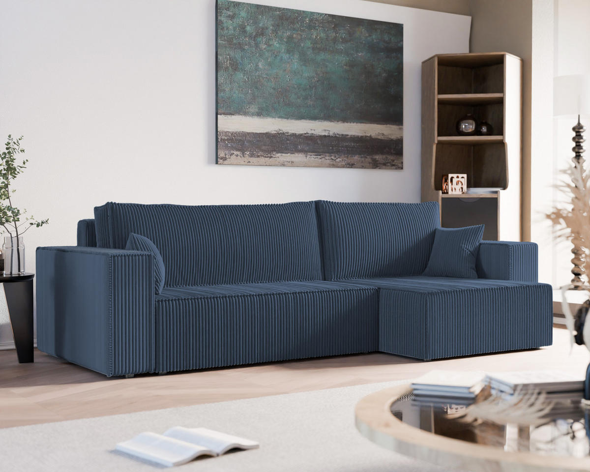 ECKSOFA mit Schlaffunktion und Bettkasten, Blau - Blau, Holzwerkstoff/Textil (145/276cm) - Idohome