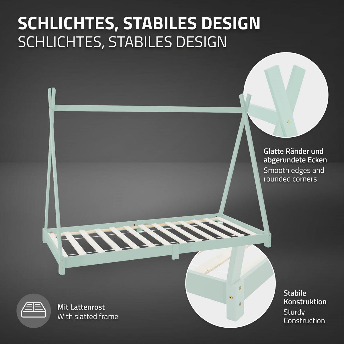 KINDERBETT Tipi 90x200 cm Mint - Grün, Holz (90/200cm) - ML-DESIGN