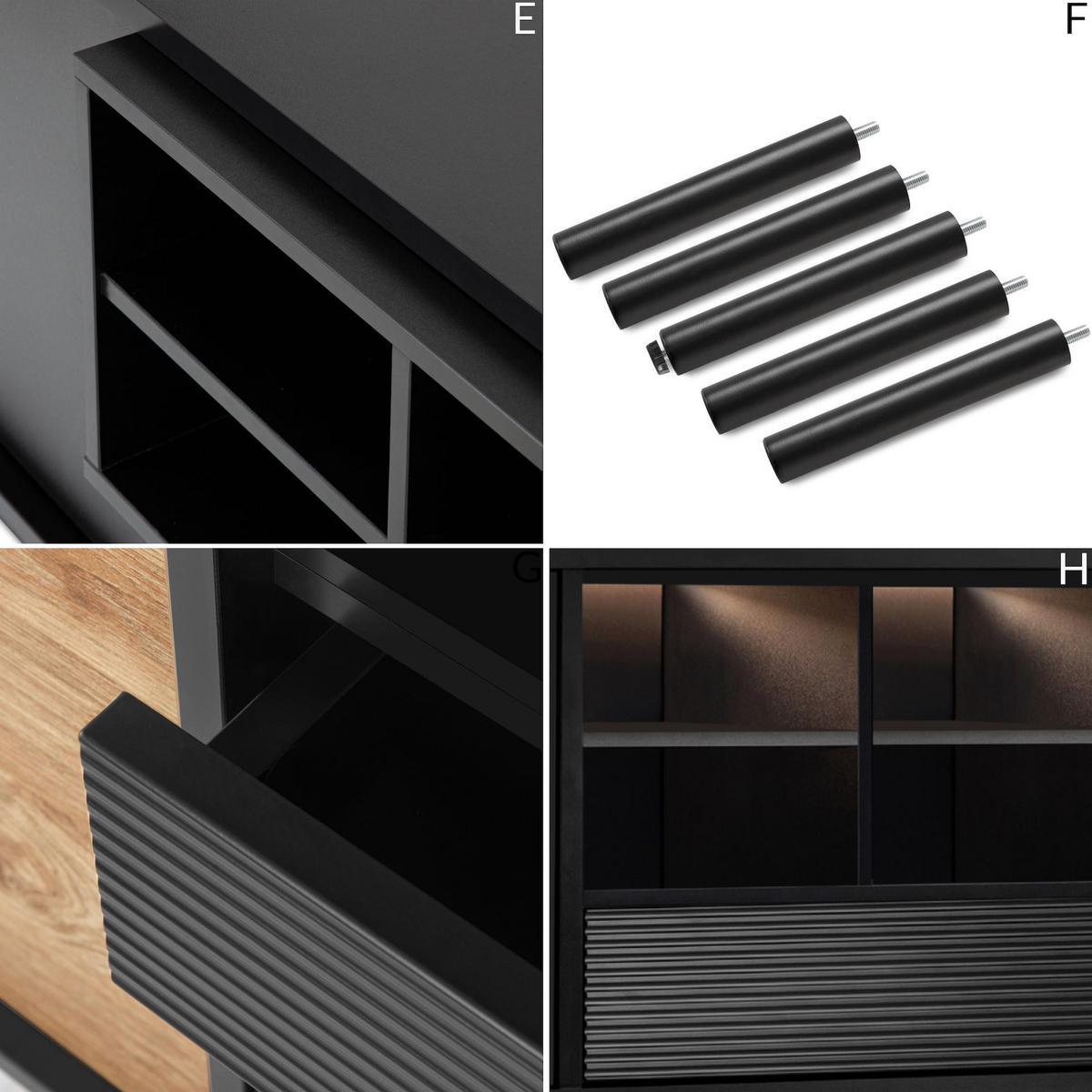 LOWBOARD LOFTY Loft-Stil, schwarz - Eichefarben/Schwarz, Holzwerkstoff (152/59/41cm) - KONSIMO®