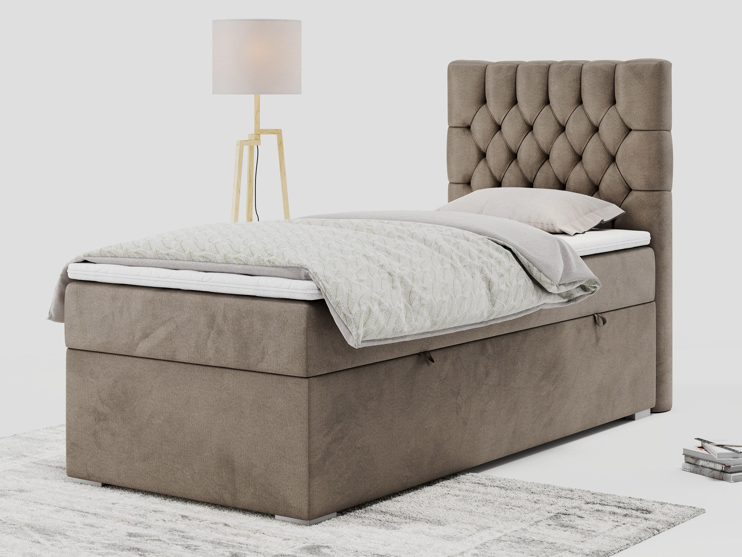 BOXBETT PERA 90/200 Braun Velvet - H3 - Rechts Seite - Braun, Holz/Textil (90/200cm) - MKS