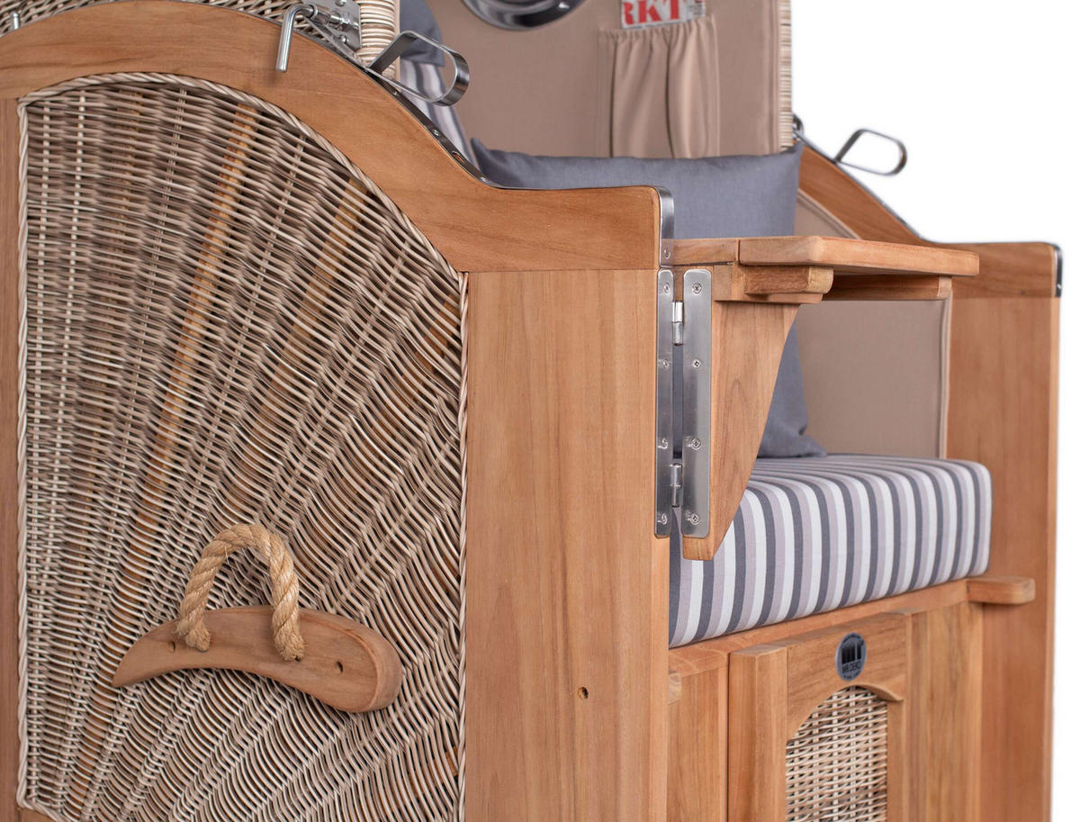 STRANDKORB Düne 1 Sitzer Teak PE Shell - Braun/Grau, Holz/Textil (96/165/80cm) - Mr. Deko