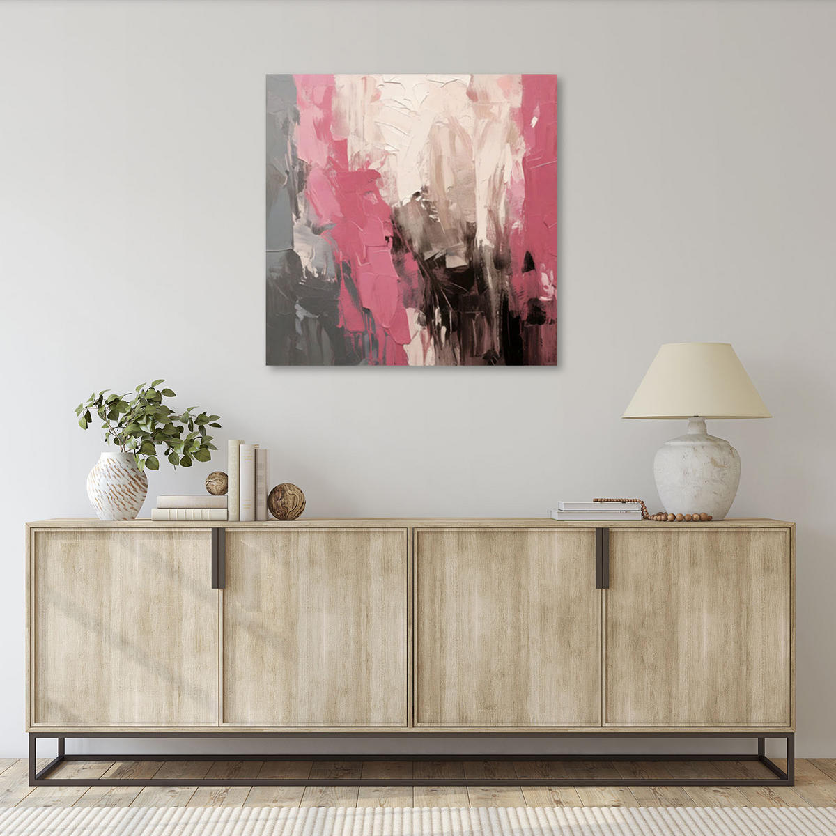 LEINWANDBILD Abstraktion Minimalismus Textur Rosa 60x60cm - Rosa, Textil (60/60cm) - Feeby