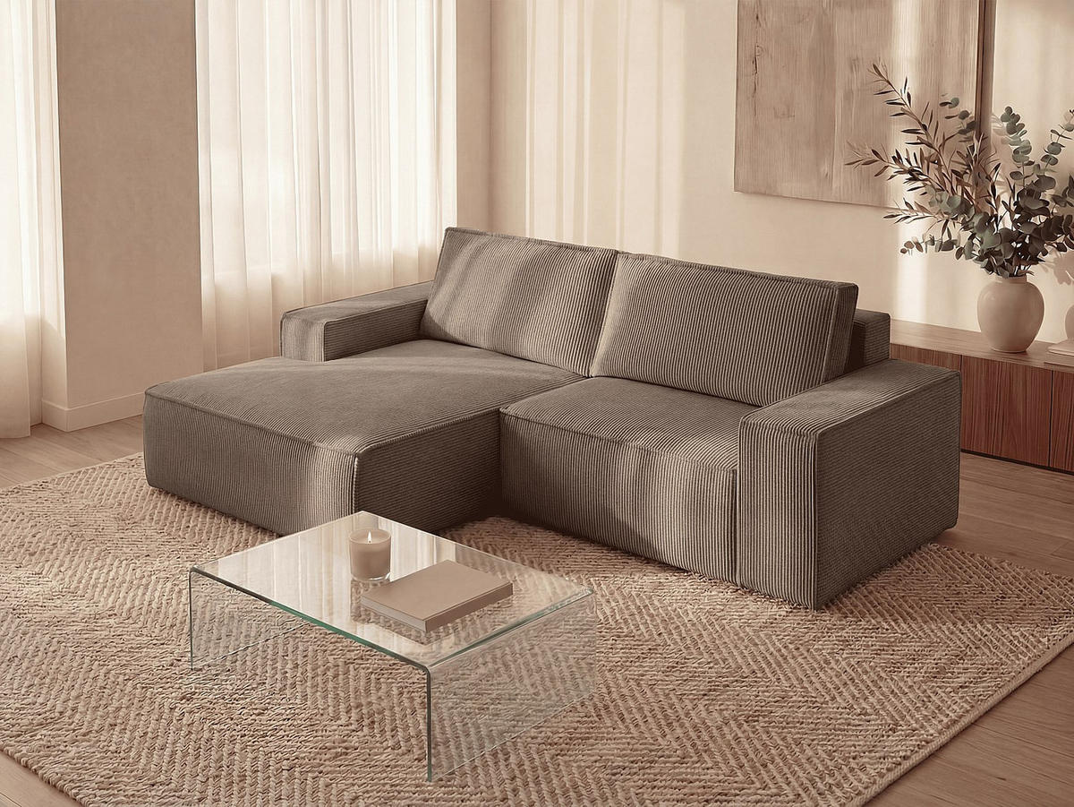 SCHLAFSOFA - 3 Personen-Sitzer - Samt - Taupe - - Braun, Textil (240/85/167cm) - Vente-Unique