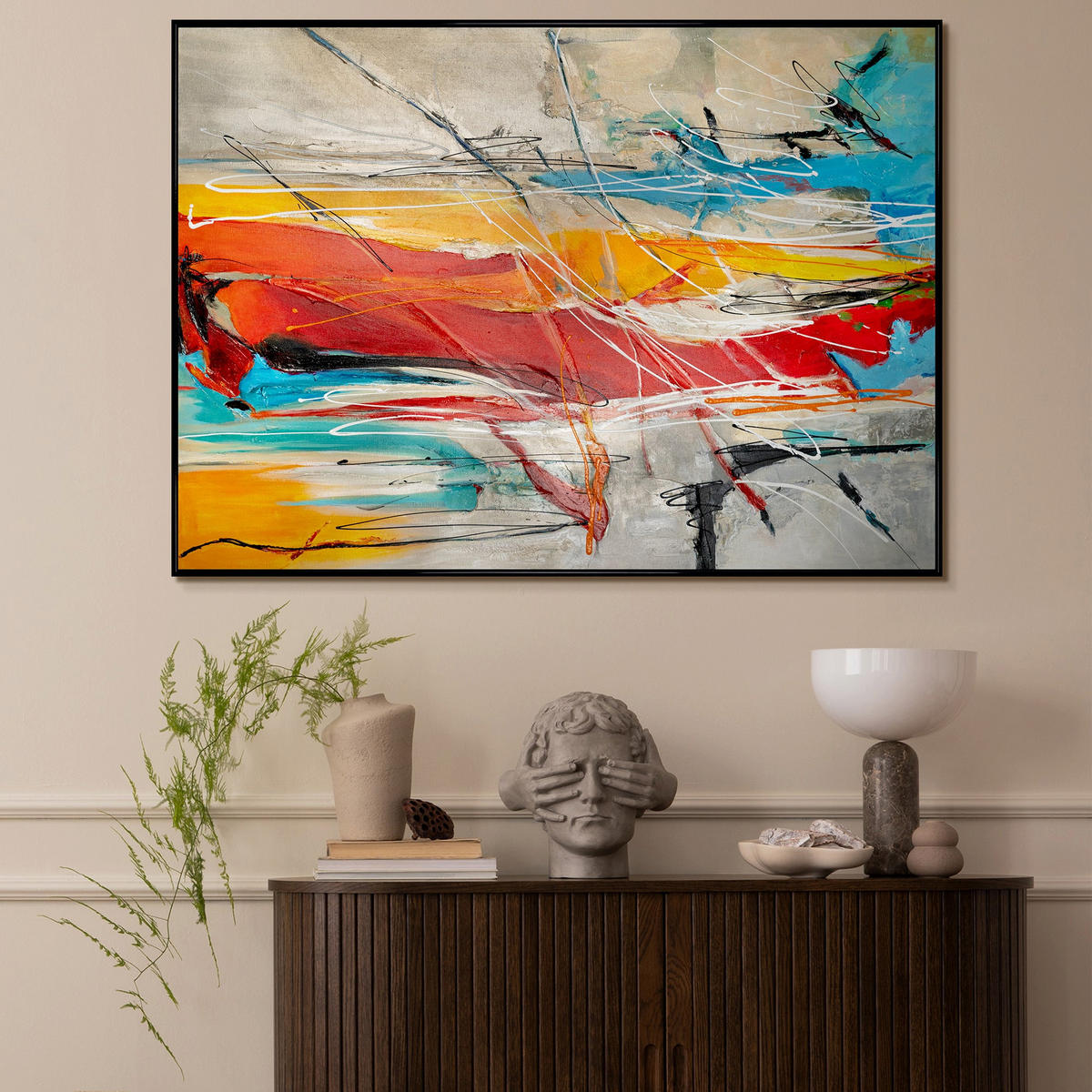 GEMÄLDE Farbige Harmonien II Schattenfugenrahmen Schwarz 140x100 cm - Schwarz, Holz (140/100cm) - YS-art gallery