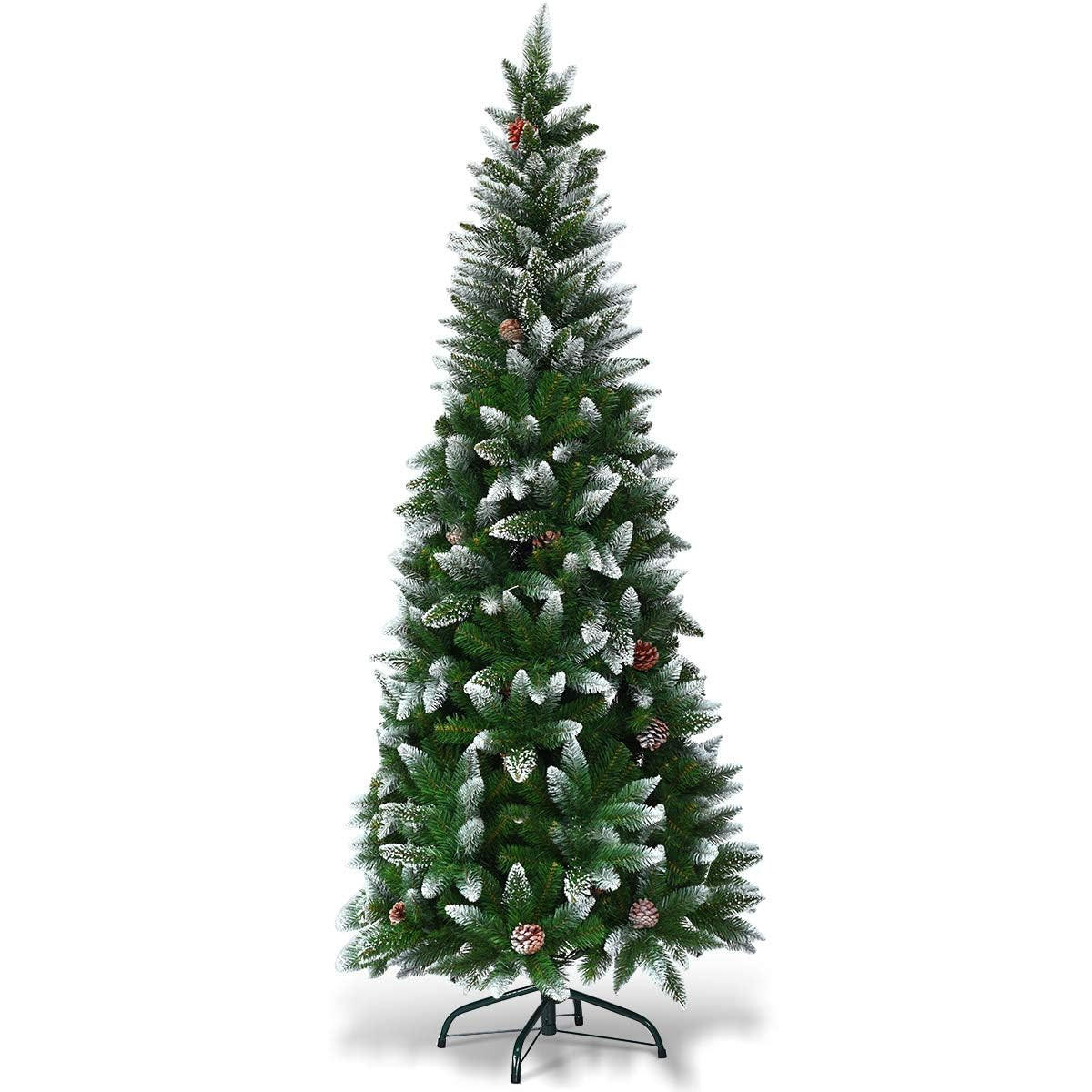 WEIHNACHTSBAUM schneebedeckte Tannenform mit Metallständer 180 cm grün - Grün, Metall (180cm) - COSTWAY