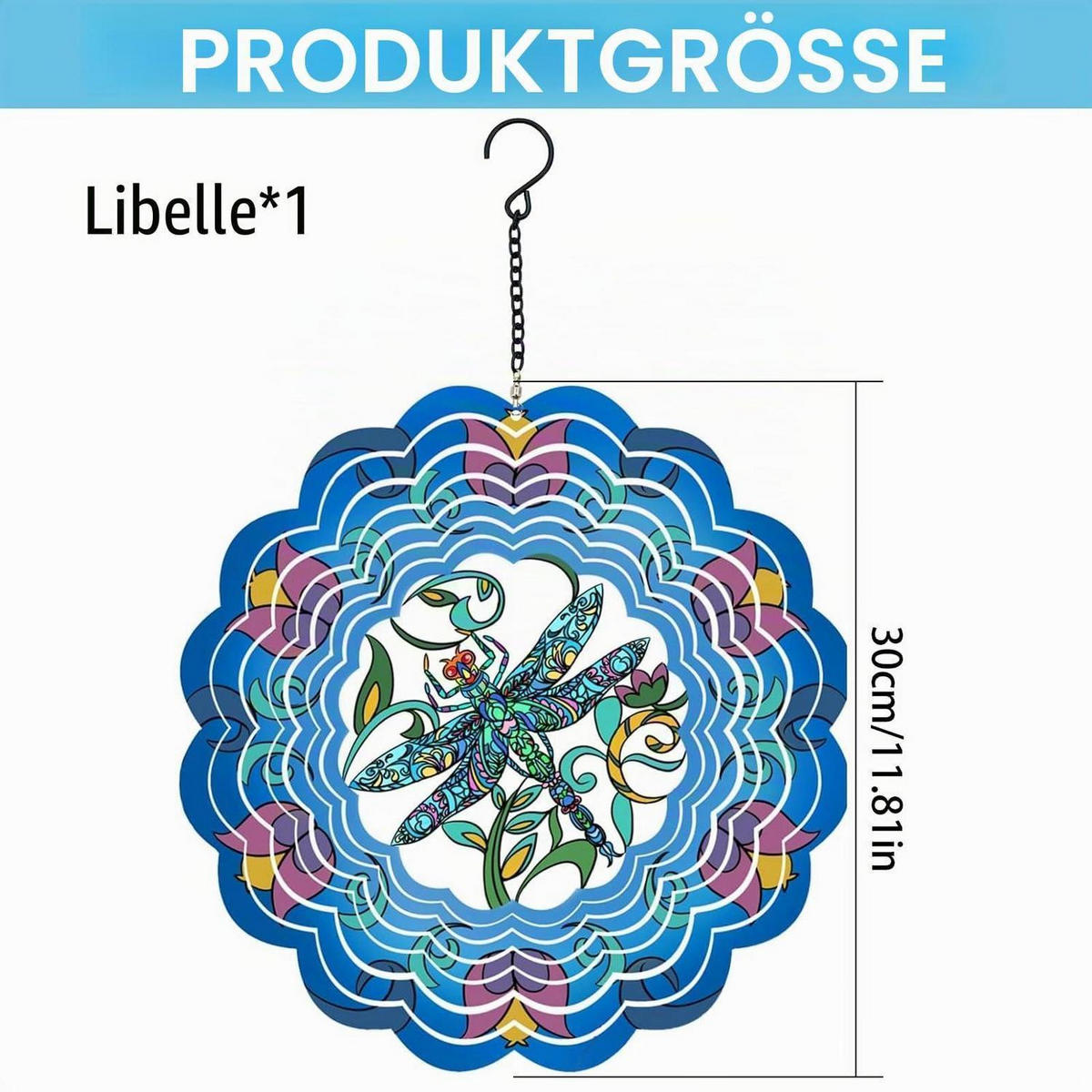 WINDSPIEL Libelle Edelstahl 3D-Effekt - Multicolor, Metall (30/30/5cm)